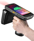 Person holding Rugged Pistol Grip RFID And Barcode Scanner Built For Busy Warehouses And Made To Hustle Your Inventory Scans All In One Android 13 Ready With UHF RFID Impinj E710 Gen2 And 2D 1D QR Barcode Reader