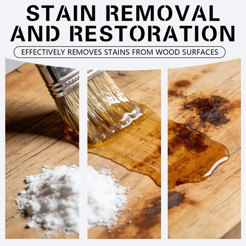 Pro Level Oxalic Acid Wood Bleach One Pound Powder Blend For Knocking Out Stubborn Stains Rust Marks And Dark Spots From Furniture Decks And Hardwood Floors Simple Mix Delivers Smooth Restorations Without The Mess with brush applying mixture on stained wood.