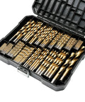 230 Piece Drill Bit Set With 135 Degree Titanium Coated High Speed Steel Twist Bits For Iron Aluminum Copper Wood And Plastic In A Hard Storage Case 1 Sixteenth To 3 Eighths Inch Perfect For DIYers And Pros