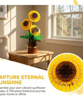 Vibrant Floral Building Set With Vase For Adults Grown Up Friendly Compatible With Lego Flowers 739 Pieces Botanical Home Decor Kit, sunflower display on table