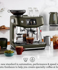 Oracle Jet Semi Automatic Espresso Machine Featuring Precise Heat Control Silky Milk Frothing Swipe Interface And Cold Brew Mode For Next Level Coffee Vibes At Home with stainless steel portafilter and coffee cups on counter.