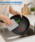 Heavy Duty Non Scratch Steel Wool Dishcloths And Scrubber Pads Kitchen Cleaning Set using cloth on non-stick pan to remove stains.