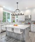 Farmhouse Kitchen Island Light With Ten Lights Rectangular Tapered Open Frame In Gray Oak Finish Rustic Modern Pendant Fixture For Big Kitchen Islands Industrial Style Chandelier That Brings Warm Bright Glow in spacious kitchen setting