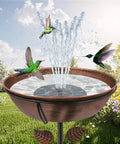 Solar Powered Bird Bath Fountain Pump For Backyard Birds, Floating 6.3-Inch Unit With 7V 1.4W Panel in garden with hummingbirds