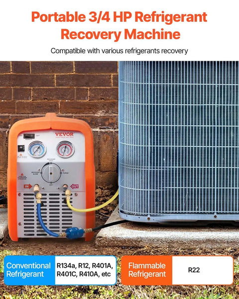 Heavy Duty Portable 3/4 HP Refrigerant Recovery Machine, No Sweat Self Cleaning AC Extractor For Automotive HVAC, Fast Liquid Vapor Handling With Wrench Friendly Design And Badass Shop Grade Durability