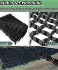 Folded and unfolded Gravel Driveway Stabilizer Grid with Drainage Holes for grass paver system in lawn garden and pathways