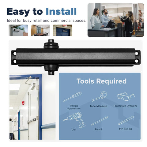 Heavy Duty Black Automatic Door Closer For Commercial Use Grade 1 Hydraulic Spring Hinge UL Listed FS 8400 ADA Adjustable No Slam
