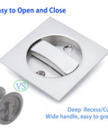 Pocket Door Lock With Key For Hidden Barn Doors, Recessed Two Sided Latch, Modern Square Sliding Design, brushed nickel
