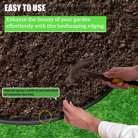 Hands installing 2.5 Inch Tall Black Landscape Edging Kit With 100 Ft Roll For Lawn And Garden Borders, highlighting DIY friendly use.