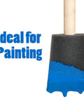 Top Shelf Two Inch Foam Brushes Twenty Four Pack For Painting Staining Varnishing Woodworking Cut Ins Made In The Usa, close-up of brush with blue paint.