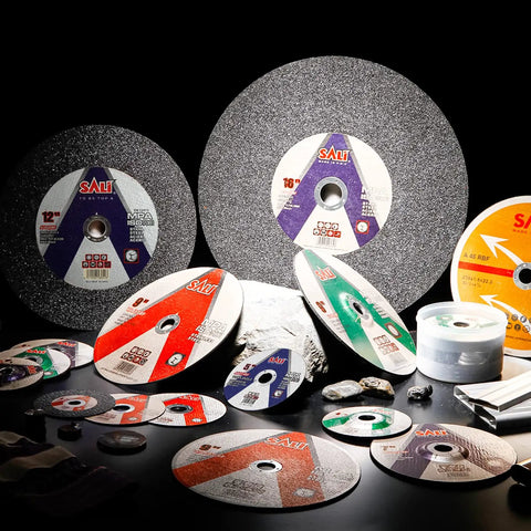200 Pack Four and a Half Inch Cut Off Wheels With Seven Eighths Inch Arbor displayed in various sizes and colors