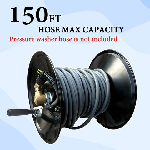 Heavy Duty Steel Pressure Washer Hose Reel With Manual Crank Built To Last Holds Up To 150 Feet Of Three Eighths Inch Whip Hose