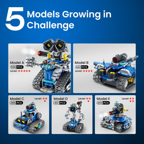 STEM 5 In 1 Robot Building Kit With Remote Control For Kids Ages 8 To 14 A Do It Yourself Programmable Engineering Toy That Totally Lets Boys And Girls Build Code And Conquer Hands On Learning And Fun, five model options