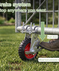 Six Inch Heavy Duty Tube Gate Wheel With Brake Red Galvanized Steel Caster, featuring foot brake system for secure stopping.