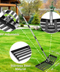 Angled Design Lawn Leveling Rake With 30 By 10 Inch Stainless Steel Head And 70 Inch Adjustable Handle For Quick Sand And Soil Leveling In Lawns Gardens Farms And Pastures No Nonsense Yard Work Tool showing adjustable handle and reinforced welding