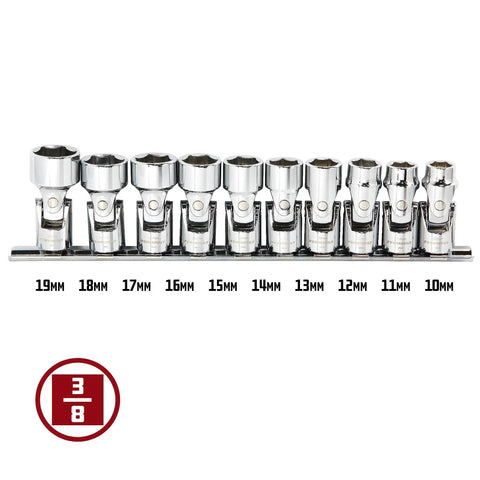 Three Eighths Inch Drive Metric Universal 6 Point Socket Set With 10 To 19 mm Chrome Vanadium Steel Mirror Polish Finish