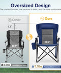 Comparison of Big Folks Friendly Oversized Camping Chair Heavy Duty 500 Lb Capacity with standard chair, showing size and durability