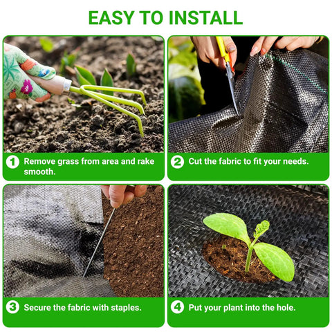 Steps to install Heavy Duty Landscape Fabric With Planting Holes 4 By 25 Feet Ground Cover For Gardens and Weed Barrier