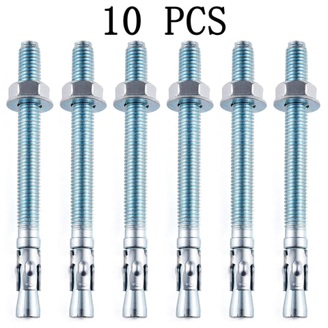 Heavy Duty Half Inch By Three Inch Wedge Anchors Zinc Coated For Concrete Walls And Cement Bases 10 Pcs Carbon Steel Anchors