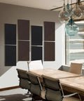 Heavy Hitter Four Pack Acoustic Panels Two Inch Thick Soundproof Fiberglass Wall Tiles mounted in a modern office conference room.