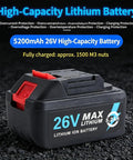 No Strings Attached Cordless Rivet Nut Gun Set With Built In Led Light And Beefy 26 Volt Battery For M3 Through M12 Blind Riveting Go Anywhere Power Tool Kit Pro Grade 5200mAh 26V lithium battery with overcurrent protection.