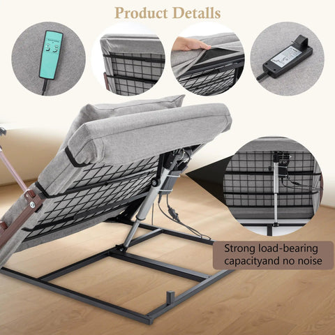 Adjustable Bed Backrest With Electric Lift 4 To 68 Degrees Remote Control Reclining Back Support With Foldable Safety Rails