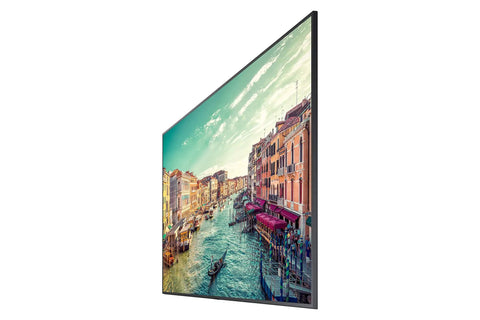 Massive 82 Inch 4K Uhd Led Commercial Signage Display showing vibrant view of a canal-lined city in profile orientation.