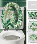 Elongated Resin Toilet Seat for Bathroom with green leaf design, quick release hinges, and grip-tight bumpers.