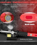 Close-up of Fast Heating 60W Soldering Kit With 110V Ceramic Heater Iron showing temperature dial and on/off switch.