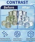 Comparison of ice cubes before and after using Ice Machine Cleaner And Descaler Tablets For All Major Brands Nickel Safe Descaler.