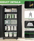 Open view of Beefy Heavy Duty 73 Inch Tall Metal Storage Cabinet On Wheels With Lockable Doors And Adjustable Shelves Five Tier Garage And Workshop Organizer For Tools Supplies And Home Essentials, showing contents and lock features.