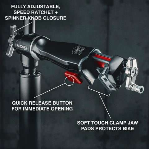 Electric Height Adjustable Bike Repair Stand With 100 Lb Capacity Hands Free Foot Lift Fast Ratchet Clamp Detail