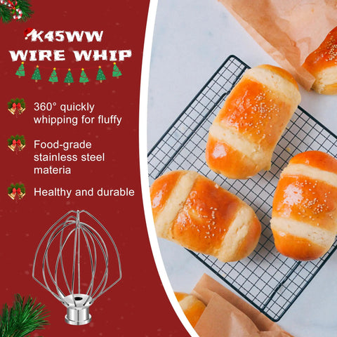 All In One 4.5 Quart Tilt Head Stand Mixer Attachments Set With Wire Whip, dough on cooling rack