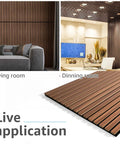 Premium Fluted Acoustic Wood Slat Wall Panels 2 Pack In Clean Walnut Tone for living and dining room applications.