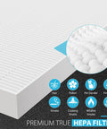 True HEPA Replacement Filter H13 Pack for Coway AP 1512HH Airmega 200M Purifiers showing filter texture and pollutants filtered