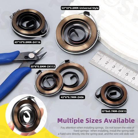 Heavy Duty Drill Press Return Springs Assortment Kit With Five Practical Sizes For Bench Drills And Shop Rigs Top Shelf Spring Steel Quill Feed Reset Coil Assembly, featuring various coil sizes.