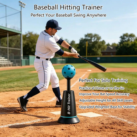 Baseball Batting Trainer Machine With Sturdy Metal Frame For All Skill Levels Adult Hitting Aid For Home Practice Interactive Drills Realistic Balls Pro Grade Durable Backyard Training Gear, batter swinging at ball tee