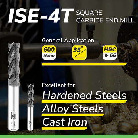 Micrograin Carbide Square End Mill Set, 1/4 Inch Shank, 4 Flute, 5 Pieces, ISE1/4 4T, Tough Alloy and Hardened Steel Milling Bits for DIYers and Pros, Killer for Cast Iron and Metalworking Projects
