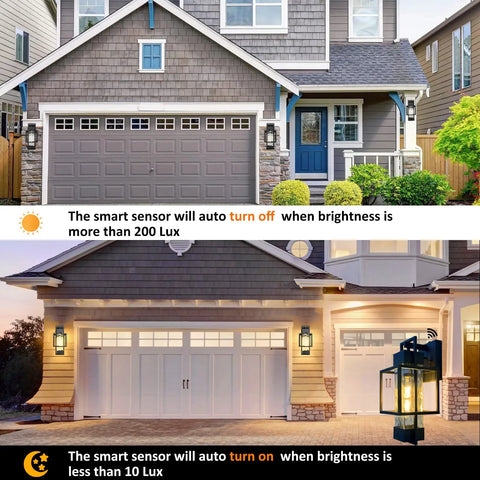 Modern Outdoor Wall Sconces 2 Pack With Dusk To Dawn Sensor Bubble Glass waterproof lights on garage evening illumination.