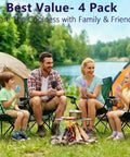 Family camping with Four Pack USB Rechargeable Mini Handheld Fans Set With 3 Speeds, showing black, blue, and pink fans