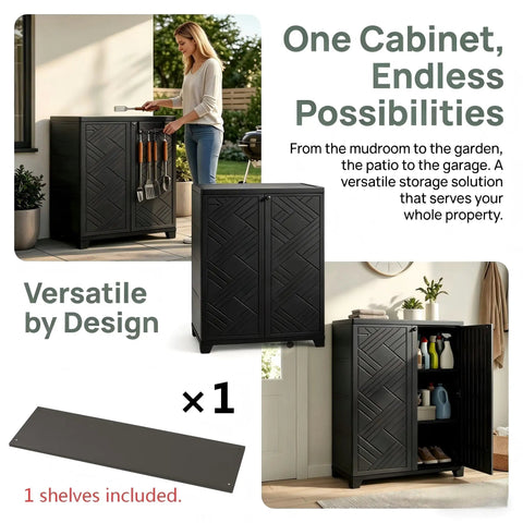 10 Cu Ft Outdoor Storage Cabinet With One Adjustable Shelf Waterproof UV Resistant Resin Keeps Garden Tools Shoes Pool Supplies Organized On Patio Balcony Or Backyard Ready Garage Or Garden Shed Easy Assembly