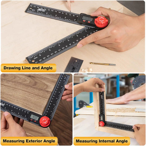 Digital Angle Finder Protractor Ruler 7 Inch 200mm Angle Measuring Tool Easy Grip Design for precise angle measurements in woodworking.