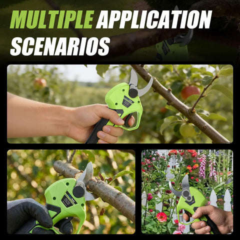 Cordless Electric Pruning Shears With Brushless Motor, Garden Pruner cutting branches and flowers in multiple scenarios