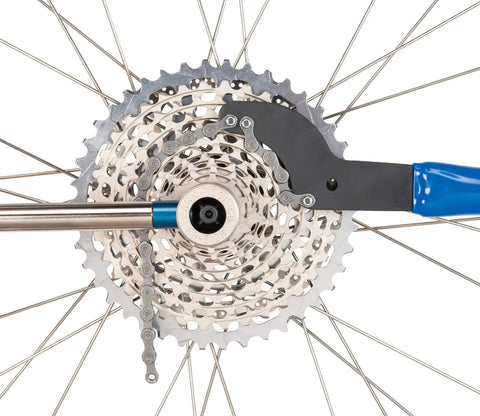 Beefy Sprocket Remover And Chain Whip Tool For Mountain And Road Bikes on 12-speed cassette, close-up view, durable metal
