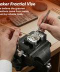 Saker Fractal Vise with precision dual jaws, perfect for holding clock parts and electronics during repairs and assembly.