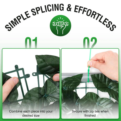 Steps for installing Dope Privacy Fence Screen Ivy Wall Backdrop 120x60 Inch With 18 Mini Hedge Panels using zip ties.