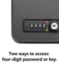 Close-up of lock mechanism on Small Pistol Safe Portable Handgun Case With 4 Digit Lock For Quick Access In Car Home Or Travel Compact