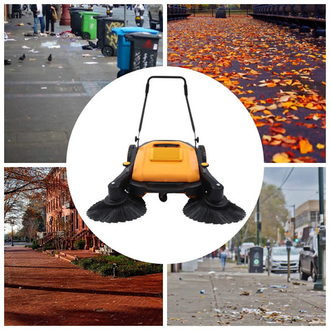 41 Inch Walk-Behind Floor Sweeper Hand Push Manual Dust Collector With 55 Litre Bin And Side Brushes For Warehouse Gym Concrete Heavy Duty Industrial Use Abs Nylon Construction