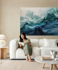 Premium Acoustic Wall Panels Amp Up Your Room Tone with Dazzling Aqua Dreams Artistry in a modern living room setting.