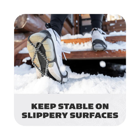 Top Shelf Snow And Ice Walking Traction Cleats Slip On Nonslip Shoe Covers on sneaker in snow for stable grip.